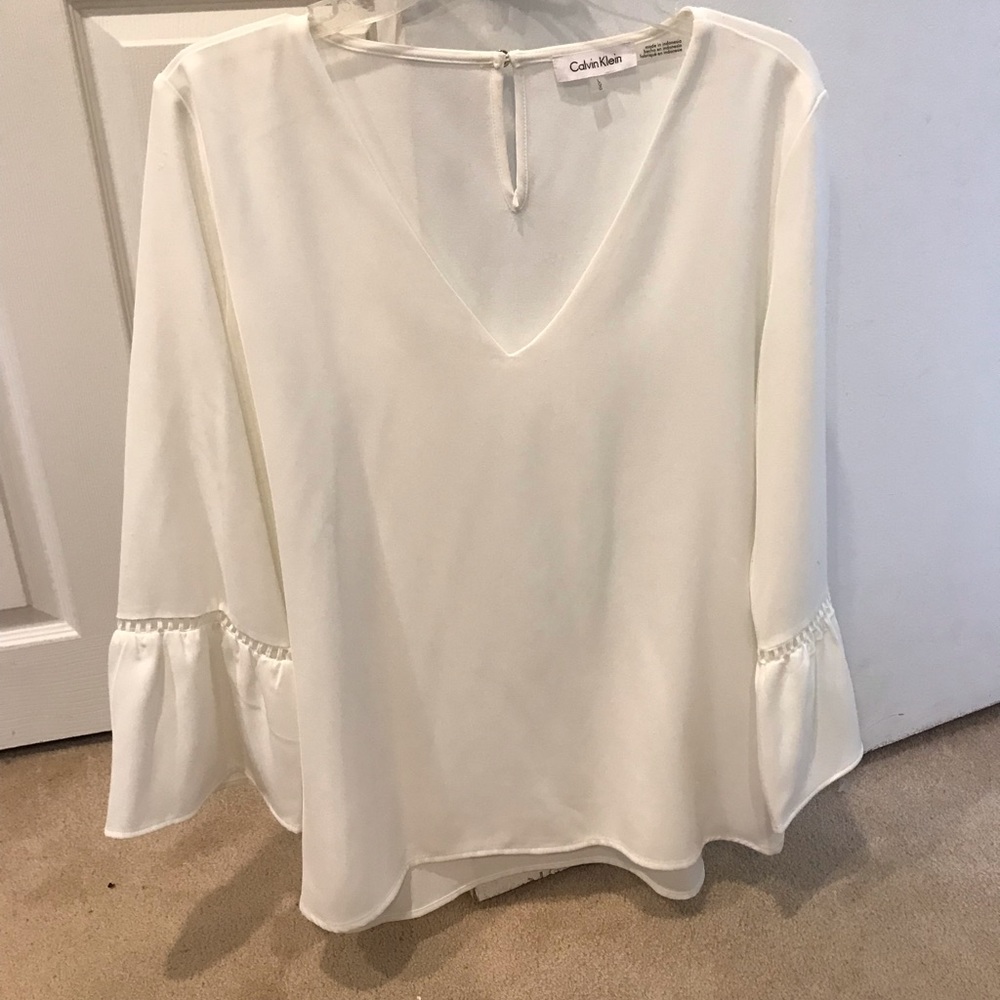 Calvin Klein White 3/4 Bell Sleeve Top